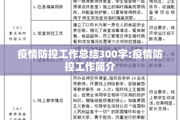 疫情防控工作总结300字:疫情防控工作简介