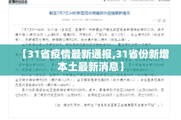 【31省疫情最新通报,31省份新增本土最新消息】 【31省疫情最新通报,31省份新增本土最新消息】